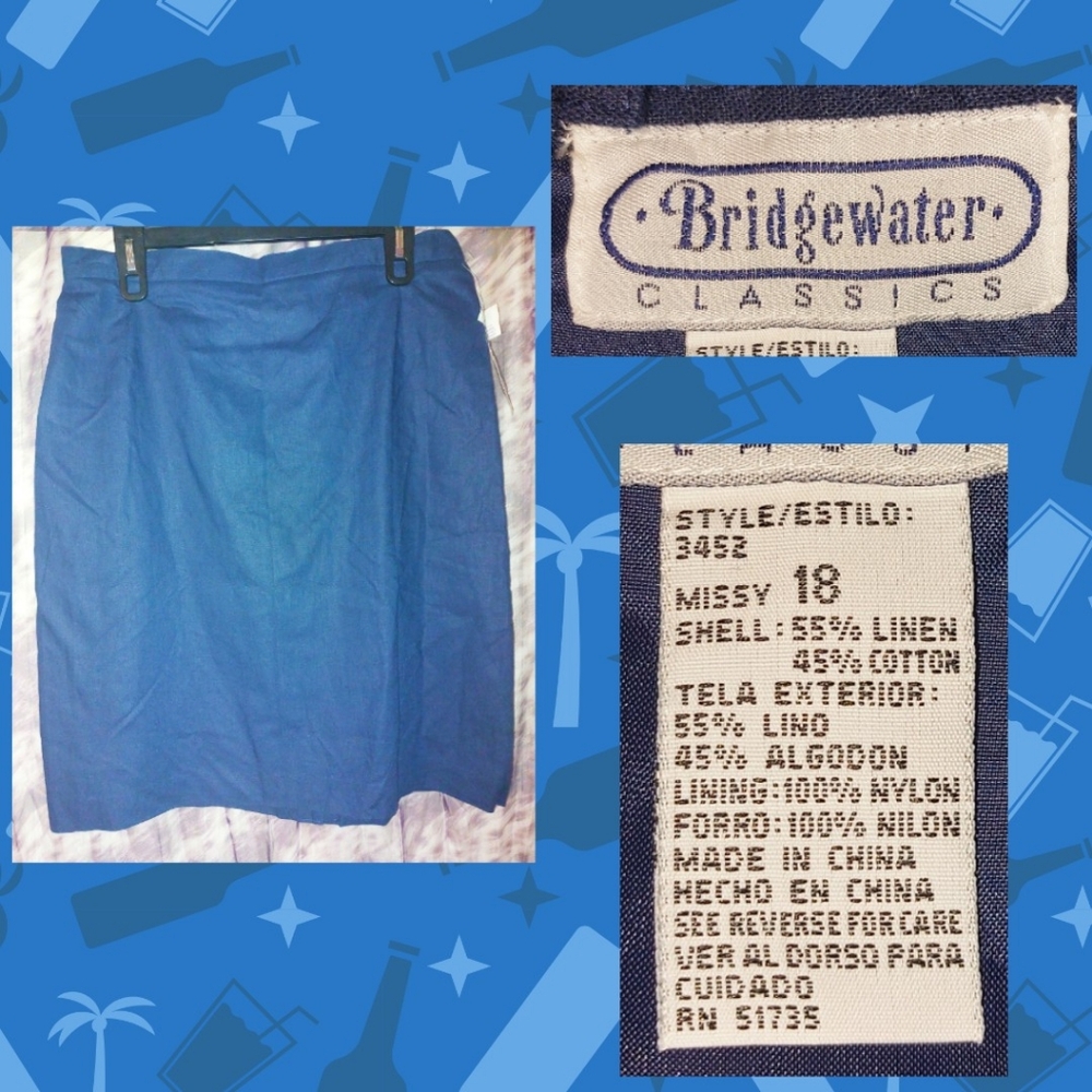 Bridgewater Classics brand Navy Blue Soft Woven Linen/Cotton Pencil Skirt Sz 18